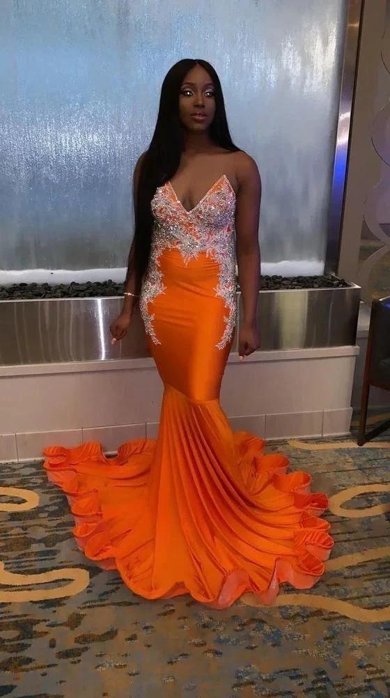 Sexy Orange Mermaid Evening Dresses With Appliques Y549 by simplepromdress