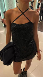 Lovely Black Sequins Short Homecoming Dress Sexy Black Party Dress Y638 by simplepromdress