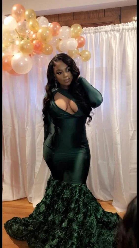 Green Mermaid Evening Dress With 3D Flowers Charming Prom Dress Y661 by simplepromdress