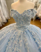 Winter Wonderful Land Blue Lace Appliques Ball Gown Sweet 16 Dress Y615 by simplepromdress