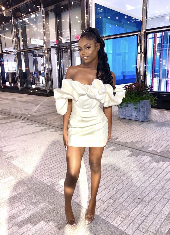 Women New Arrivals Ruffle Off The Shoulder Dress Short Homecoming Dress Y657 Hover Image