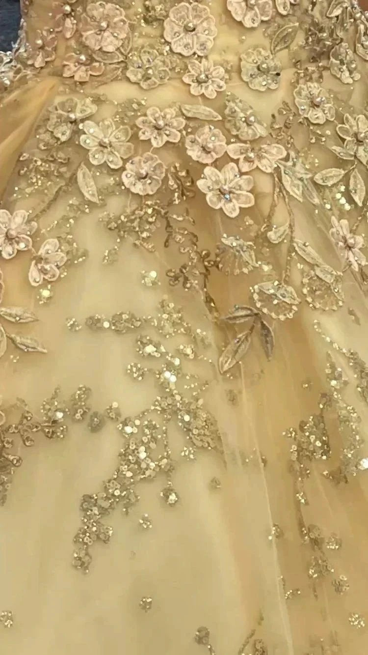 Luxurious Champagne V Neck Quinceanera Dress Princess Dress Champagne Ball Gown Y593 by simplepromdress