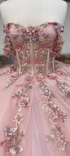 Pink Tulle Floral Appliques Ball Gown Sweet 16 Dress Y527 by simplepromdress