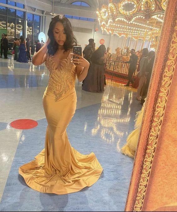 Mermaid V Neck Prom Dress Charming Evening Dress Y542 by simplepromdress
