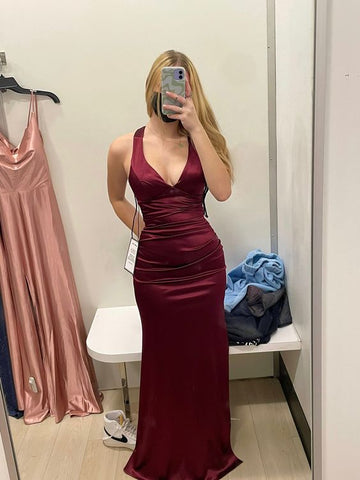 Vestido de noche de sirena con escote en V, sexy y formal, Y628