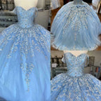 Winter Wonderland Blue Ball Gown Quinceanera Dress Blue Tulle Lace Ball Gown Y674 by simplepromdress