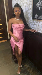 Pink 19th Birthday Dress Outfit Black Girl Lovely Pink Strapless Homecoming Dress Y643 by simplepromdress