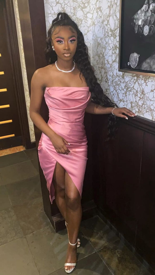 Pink 19th Birthday Dress Outfit Black Girl Lovely Pink Strapless Homecoming Dress Y643 Hover Image