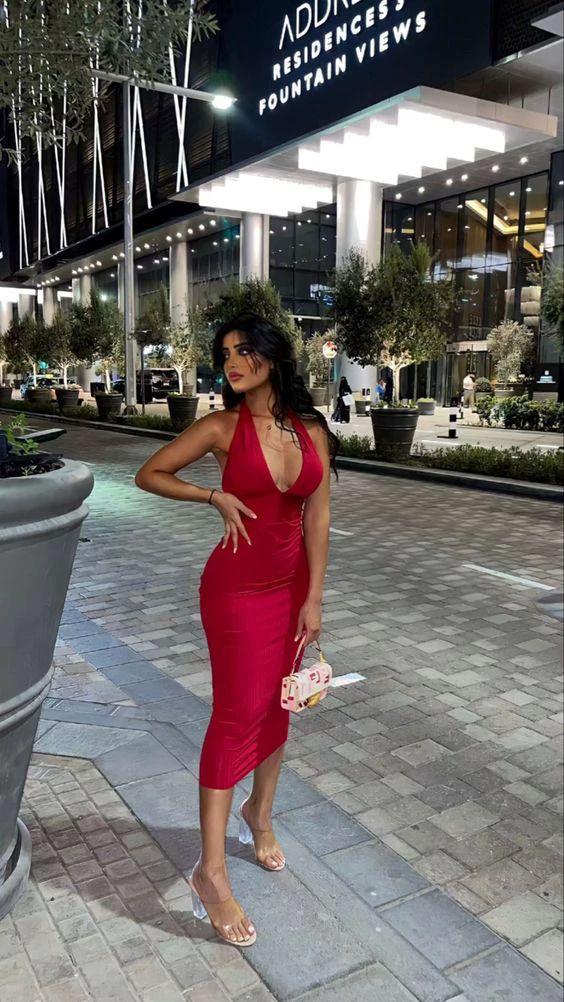 Halter V Neck Bodycon Dress Sexy Evening Dress Y633 by simplepromdress