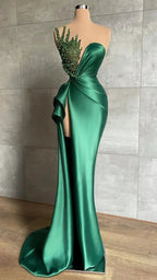 Plunging V-Neck Beads Long Formal Evening Dress Emerald Green Evening Gown High Split Y596 by simplepromdress