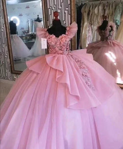 Pink 3D Flowers Quinceanera Dress Princess Dress Ball Gown Y597 by simplepromdress