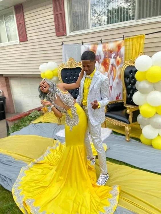 Sparkly Evening Dresses, Mermaid Sexy Yellow Evening Prom Gown With Train Y644 by simplepromdress