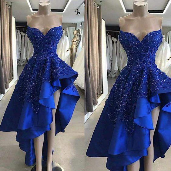 Royal Blue Satin Evening Dresses, Sweetheart Neckline Party Dresses, Arabic Party Dresses Y670 by simplepromdress