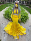 Yellow Mermaid Deep V Neck Prom Dresses Sexy Evening Dresses With Appliques Y570 by simplepromdress
