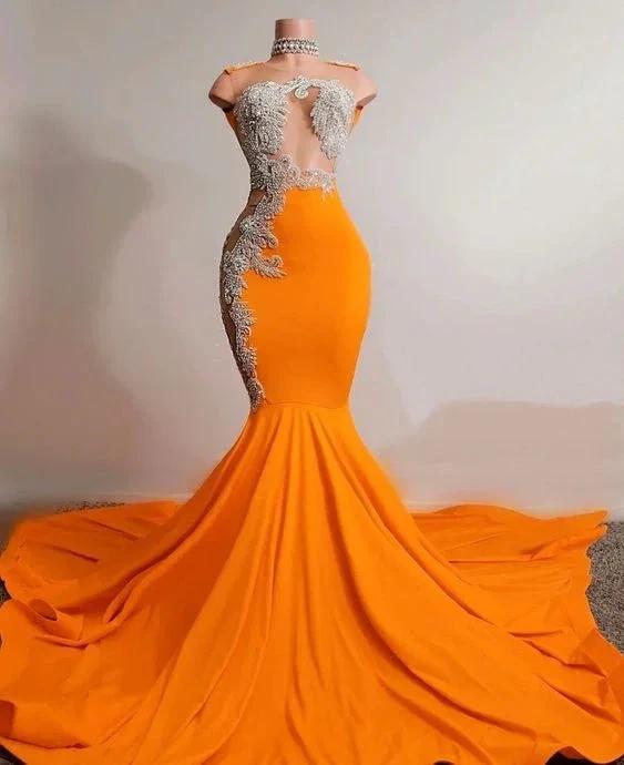 Orange Mermaid Prom Dress Sleeveless Evening Dress Charming Evening Dress Y567 by simplepromdress