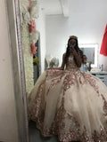 Rose Gold Sequins Applique Quinceanera Dresses Sweetheart Lace-up Corset Princess Dress Ball Gown Y581 by simplepromdress