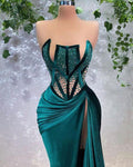 Sexy Evening Dress With Beaded Unique Long Prom Dress High Slit Y569 by simplepromdress