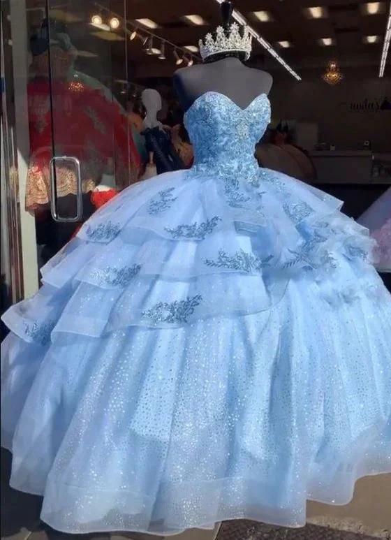 Puffy Ball Gown, Blue Tulle Princess Dresses,Blue Quinceanera Dress Y528 by simplepromdress