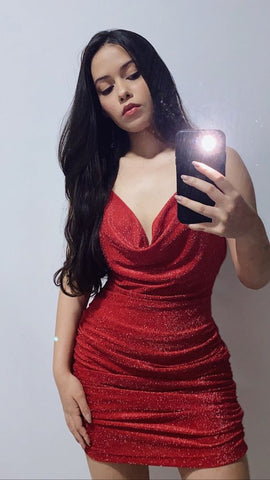 Glitter Red Mini Homecoming Dress Spaghetti Straps Graduation Dresses Y629