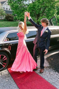 Sweet pink satin prom dresses spaghetti straps sheath long evening dress Y538 by simplepromdress