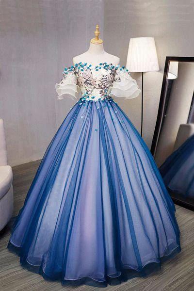 Ball Gown sweet 16 Party Long Prom Dress,Evening Dress,Charming Prom Dresses,Hand-Made Flower Prom Dress S4837 by simplepromdress