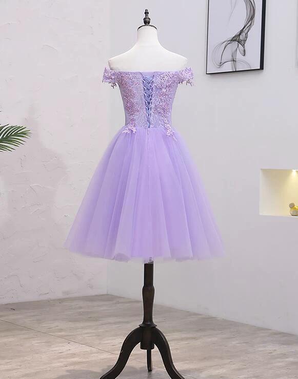 Light Purple Lace And Tulle Off The Shoulder Homecoming Dress S11189 by simplepromdress