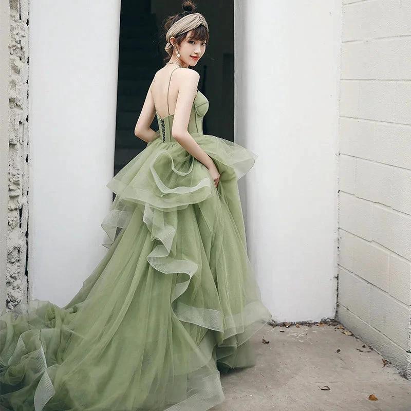 Straps sage green ball gown spring formal prom dress S21224 by simplepromdress