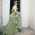 Straps sage green ball gown spring formal prom dress S21224 by simplepromdress
