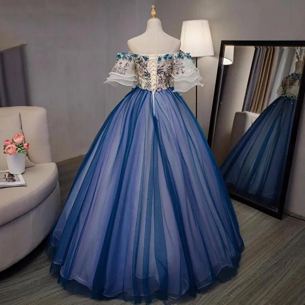 Ball Gown sweet 16 Party Long Prom Dress,Evening Dress,Charming Prom Dresses,Hand-Made Flower Prom Dress S4837 by simplepromdress