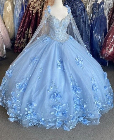 Vestido de fiesta de tul con flores azules, elegante vestido de fiesta S26907