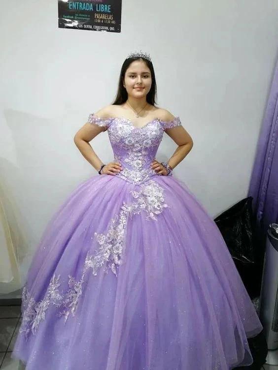 Off the shoulder lilac ball gown sweet 16 dress S26906 by simplepromdress