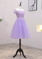 Light Purple Lace And Tulle Off The Shoulder Homecoming Dress S11189 by simplepromdress