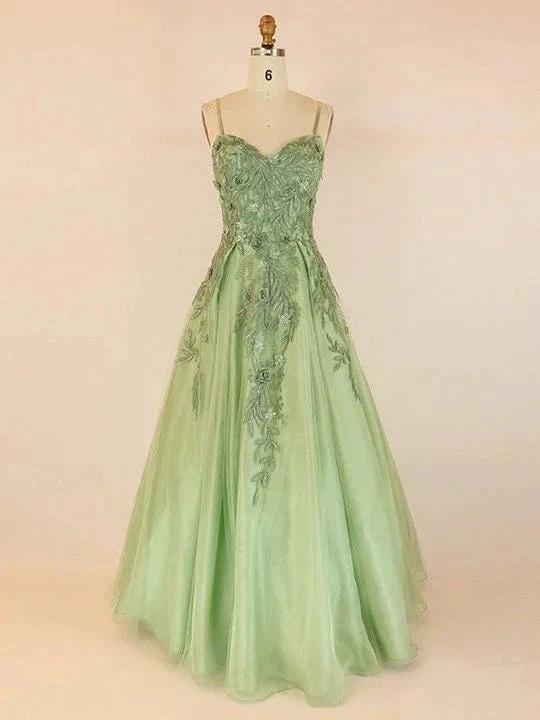 Ball Gown V-neck Tulle Floor-length With Appliques Lace Prom Dresses S26312 by simplepromdress