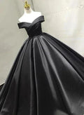 Black v neck satin long prom dress black evening dress S26309 by simplepromdress