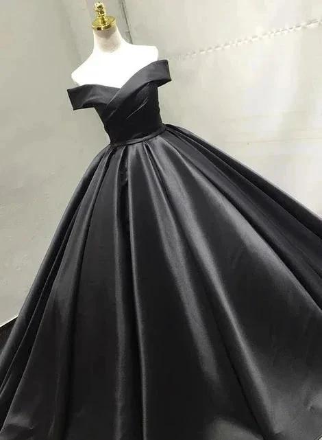 Black v neck satin long prom dress black evening dress S26309 by simplepromdress