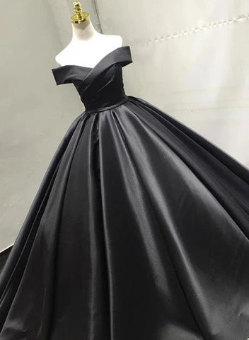 Black v neck satin long prom dress black evening dress S26309
