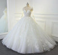 V-Neck White Organza Ball Gown Wedding Dresses Long Sleeve Bridal Dress S27009 by simplepromdress