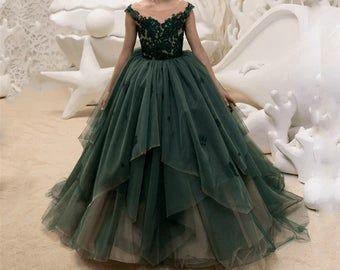 Emerald green lace tulle ball gown formal dress for special occasion S26994 by simplepromdress