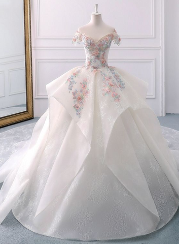 Atemberaubendes schulterfreies Ballkleid mit Blumenmuster und Spitze, Brautkleid Y1145