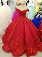 Luxurious Off The Shoulder Red Ball Gown 3D Flowers,Quinceanera Dress Y1217 by simplepromdress