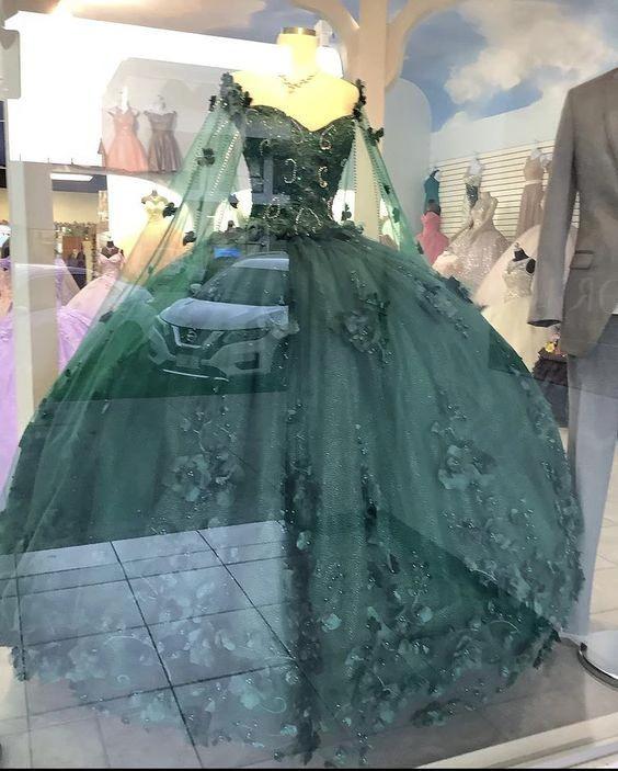 Floral off the shoulder emerald green quinceanera dress new arrival sweet 16 dress ball gown Y1226 by simplepromdress