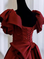 A line Burgundy satin long prom dress evening dress Y1183 by simplepromdress