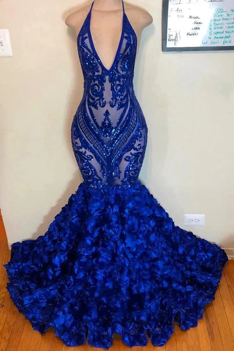 mermaid prom dresses ,royal blue evening dresses, hand made flowers prom dress, new prom dresses, arabic evening dress Y1198 by simplepromdress