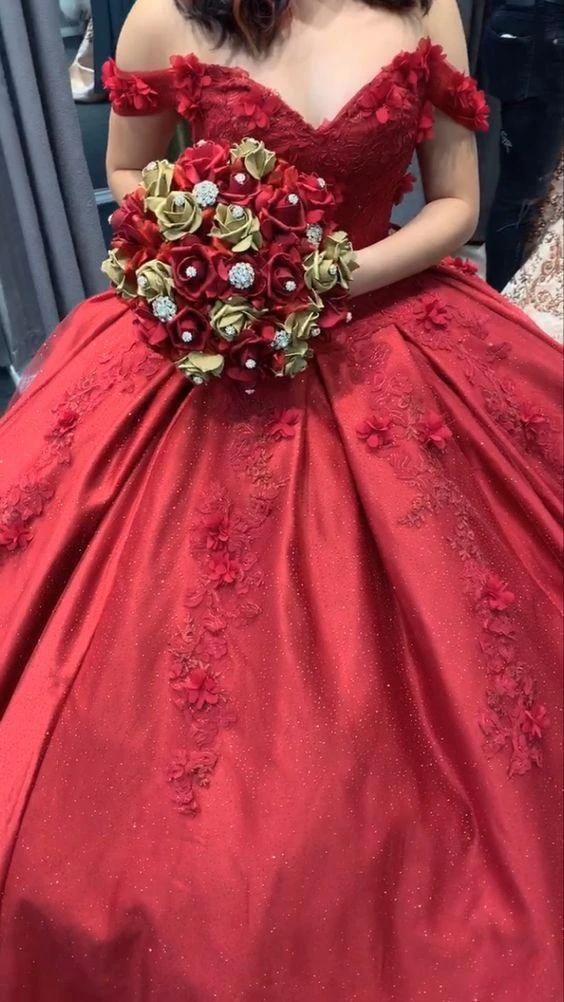 Classy Off The Shoulder Ball Gown With Flowers ,Sweet 16 Dress Y1223 by simplepromdress
