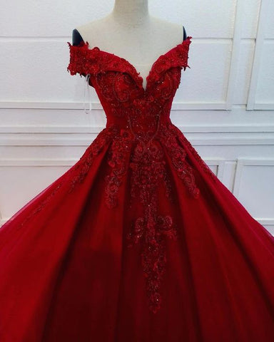 Charmantes schulterfreies Tüll-Spitzen-Applikationen Ballkleid Sweet 16 Kleid Y1225