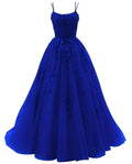 Spaghetti Strap Prom Dress Lace Appliques Wedding Tulle Long Dress Princess Formal Evening Gowns Y1202 by simplepromdress