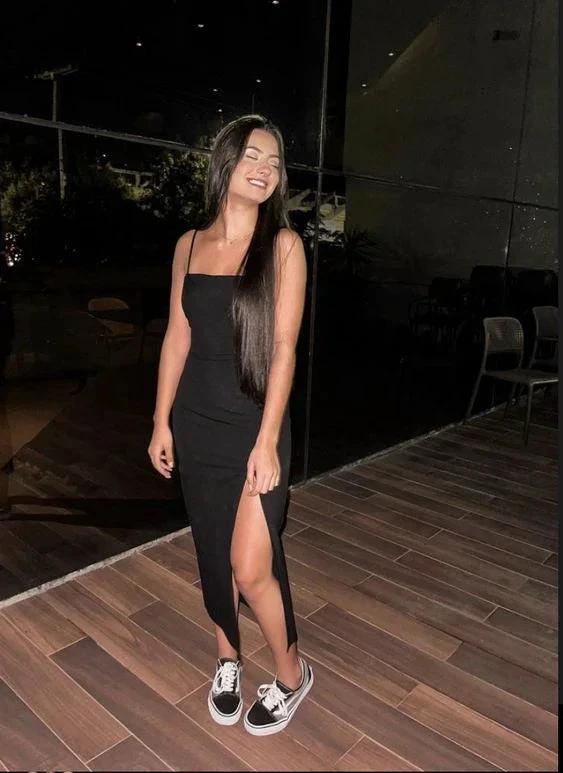 Spaghetti Strap Sexy Split Solid Slim Lady Vintage Prom Dress,Black Evening Dress Y1187 by simplepromdress
