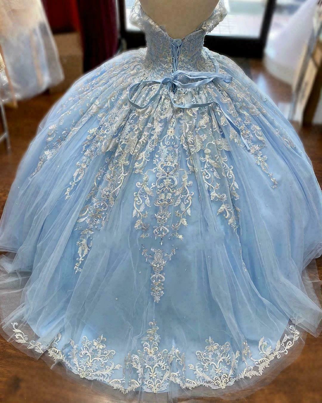 Winter Wonderland Blue Ball Gown Quinceanera Dress Blue Tulle Lace Ball Gown Y674 by simplepromdress