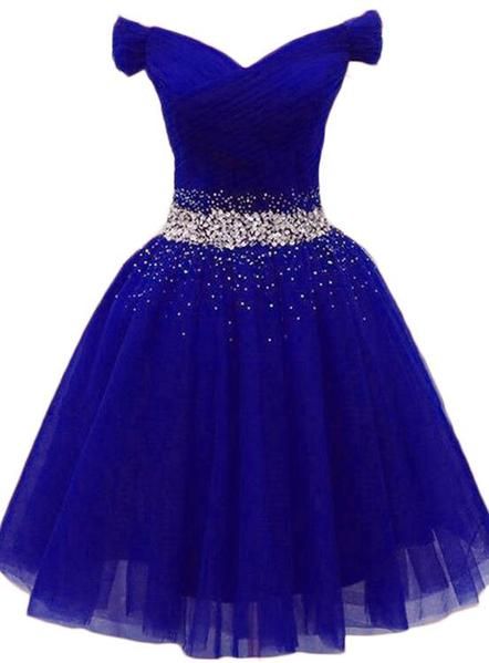 Charming Royal Blue Tulle Party Dress Beaded Short Homecoming Dress Y675 Main Image