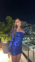 Blue Square Neckline Bodycon Dress Sexy Homecoming Dress Y676 by simplepromdress